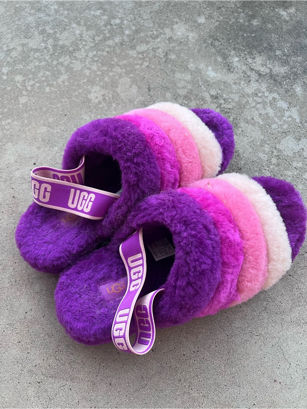 UGG Kids Plush Rainbow Slides - Purple, Pink & Cream